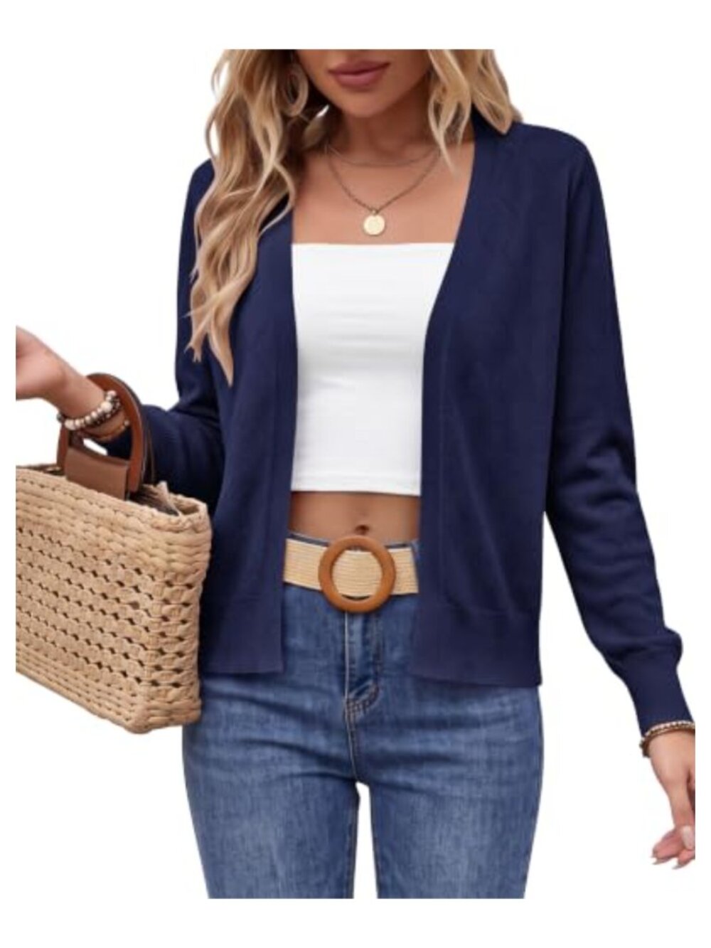 Womens Open Front Knit Cardigan Lightweight Hollow Out Fall Layering